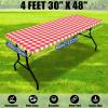 imageSmiry Picnic Table Cloth 2 Pack Waterproof Elastic Fitted Tablecloths for 6FT Rectangle Tables Washable Polyester Buffalo Plaid Tablecloth for Camping Dining ampamp Outdoor Black ampamp White 30quot x 72quotRed and White
