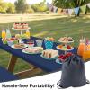imageSmiry Picnic Table Cover with Bench Covers Waterproof Elastic Fitted Polyester Tablecloths for 6 Ft Rectangle Tables Washable Windproof Tablecloth for Camping RV ampamp Outdoor Black 30x72 InchesNavy