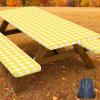 imageSmiry Picnic Table Cover with Bench Covers Waterproof Elastic Fitted Tablecloths for 6 Foot Rectangle Tables Washable Buffalo Plaid Tablecloth for Camping Outdoor Black ampamp White 30quotx72quotYellow and White