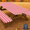 imageSmiry Picnic Table Cover with Bench Covers Waterproof Elastic Fitted Tablecloths for 6 Foot Rectangle Tables Washable Buffalo Plaid Tablecloth for Camping Outdoor Black ampamp White 30quotx72quotRed and White