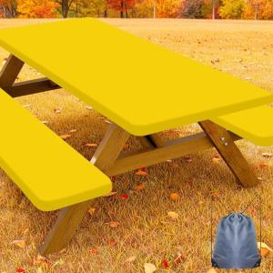 imageSmiry Picnic Table Cover with Bench Covers Waterproof Elastic Fitted Polyester Tablecloths for 6 Ft Rectangle Tables Washable Windproof Tablecloth for Camping RV ampamp Outdoor Black 30x72 InchesYellow