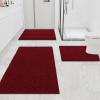imageSmiry Chenille Bathroom Rugs and Mats Set of 3 Non Slip Absorbent Shaggy Bath Rug for Tub Shower and Bath Room 30quotx 20quot30quotx 20quotUShaped 24quot x20quot Burgundy