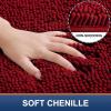 imageSmiry Chenille Bathroom Rugs and Mats Set of 3 Non Slip Absorbent Shaggy Bath Rug for Tub Shower and Bath Room 30quotx 20quot30quotx 20quotUShaped 24quot x20quot Burgundy
