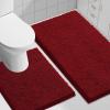 imageSmiry Chenille Bathroom Rugs and Mats Set of 3 Non Slip Absorbent Shaggy Bath Rug for Tub Shower and Bath Room 30quotx 20quot30quotx 20quotUShaped 24quot x20quot Burgundy