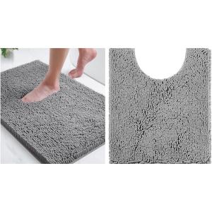 imageSmiry Chenille Bathroom Rugs 24x16 and UShaped Toilet Bath Rugs 20x20 Extra Soft and Absorbent Shaggy Bath Mat Machine Washable NonSlip Plush Carpet Grey