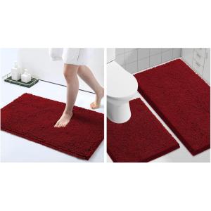imageSmiry Chenille Bathroom Rugs and Mats Set of 3 Non Slip Absorbent Shaggy Bath Rug for Tub Shower and Bath Room 30quotx 20quot30quotx 20quotUShaped 24quot x20quot Burgundy