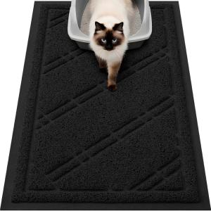 imageSmiry Cat Litter Box Mat 30x17 NonSlip Water Resistant Litter Trapping Mat Easy Clean Less Waste and UrineLocking Cat Carpet for Indoor RedBlack