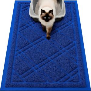 imageSmiry Cat Litter Box Mat 30x17 NonSlip Water Resistant Litter Trapping Mat Easy Clean Less Waste and UrineLocking Cat Carpet for Indoor RedBlue