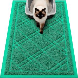 imageSmiry Cat Litter Box Mat 30x17 NonSlip Water Resistant Litter Trapping Mat Easy Clean Less Waste and UrineLocking Cat Carpet for Indoor RedGreen