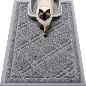 imageSmiry Cat Litter Box Mat 30x17 NonSlip Water Resistant Litter Trapping Mat Easy Clean Less Waste and UrineLocking Cat Carpet for Indoor RedGrey