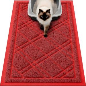 imageSmiry Cat Litter Box Mat 30x17 NonSlip Water Resistant Litter Trapping Mat Easy Clean Less Waste and UrineLocking Cat Carpet for Indoor RedRed