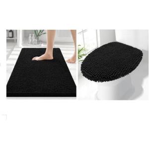 imageSmiry Bathroom Rugs and Mats Set 2 Piece Chenille Bath Mat Set Machine Wash Dry Non Slip Absorbent Shaggy Bath Rug for Bath Room Shower and Tub 30quot x 20quot175quot x 15quot Black