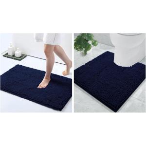 imageSmiry Chenille Bathroom Rugs 30x20 and UShaped Toilet Bath Rugs 20x20 Extra Soft and Absorbent Shaggy Bath Mat Machine Washable NonSlip Plush Carpet Navy Blue