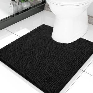 imageSmiry Luxury Chenille Toilet Rugs UShaped 20x20 Soft Absorbent NonSlip Contour Bathroom Rugs for Toilet Machine Washable Contoured Bath Mats Black