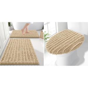 imageSmiry Bathroom Rugs Set 2 Piece30x20 Plus 24x16 and Toilet Lid Cover 175x15 Soft and Absorbent Bath Mat Machine Washable NonSlip Plush Carpet Runner for Tub Shower and Floor Home DecorBeige