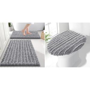 imageSmiry Bathroom Rugs Set 2 Piece30x20 Plus 24x16 and Toilet Lid Cover 175x15 Soft and Absorbent Bath Mat Machine Washable NonSlip Plush Carpet Runner for Tub Shower and Floor Home DecorGrey