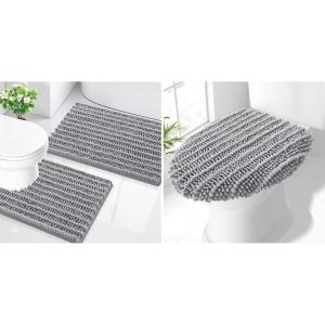 imageSmiry Bathroom Rugs Sets 2 Piece30x20 Plus 24x20 and Toilet Lid Cover 175x15 Soft and Absorbent Bath Mat Machine Washable NonSlip Plush Carpet Runner for Tub Shower and Floor Home DecorGrey
