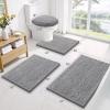 imageSmiry Bathroom Rugs Sets 3 Piece Soft Absorbent Chenille Bath Mat and UShaped Contour Toilet Rug Machine Wash Dry Bath Mat Sets for Bathroom Tub and Floor 30quotx20quot24quotx16quot24quotx20quot BlackGrey