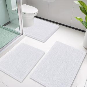 imageSmiry Bathroom Rugs Sets 3 Piece Soft Absorbent Chenille Bath Mat and UShaped Contour Toilet Rug Machine Wash Dry Bath Mat Sets for Bathroom Tub and Floor 30quotx20quot24quotx16quot24quotx20quot BlackWhite