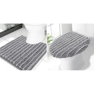 imageSmiry Bathroom Rugs U Shaped 20x20 and Toilet Lid Cover 175x15 Soft and Absorbent Bath Mat Machine Washable NonSlip Plush Carpet Runner for Tub Shower and Floor Home DecorGrey