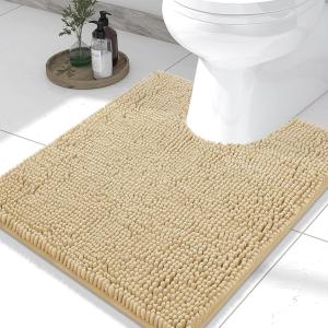 imageSmiry Luxury Chenille Toilet Rugs UShaped 24x20 Soft Absorbent NonSlip Contour Bathroom Rugs for Toilet Machine Washable Contoured Bath Mats Beige