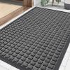 imageSmiry Front Door Mat Outside Entrance Heavy Duty Natural Rubber Doormat Non Slip Trap Dirt and Moisture Easy Clean Low Profile Welcome Floor Mats for Indoor Outdoor Entry 295x17 Inch BlackGrey
