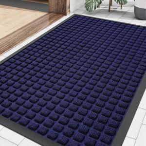 imageSmiry Front Door Mat Outside Entrance Heavy Duty Natural Rubber Doormat Non Slip Trap Dirt and Moisture Easy Clean Low Profile Welcome Floor Mats for Indoor Outdoor Entry 295x17 Inch BlackNavy Blue