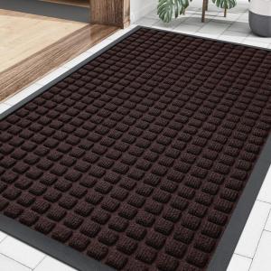 imageSmiry Front Door Mat Outside Entrance Heavy Duty Natural Rubber Doormat Non Slip Trap Dirt and Moisture Easy Clean Low Profile Welcome Floor Mats for Indoor Outdoor Entry 295x17 Inch BlackBrown