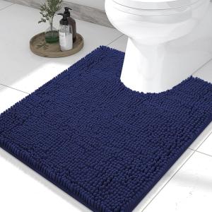 imageSmiry Luxury Chenille Toilet Rugs UShaped 24x20 Soft Absorbent NonSlip Contour Bathroom Rugs for Toilet Machine Washable Contoured Bath Mats Navy Blue