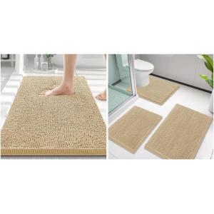imageSmiry Bathroom Rugs and Mats Set of 4 Non Slip Absorbent Shaggy Bath Rug for Tub Shower and Bath Room 30quot x 20quot30quotx20quot24quotx16quot24quotx20quotBeige