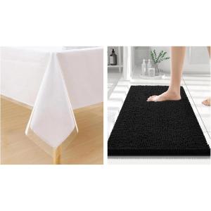 imageSmiry Rectangle Table Cloth 60x84 Inch and Luxury Chenille Bath Rug 24x16Clear and Black