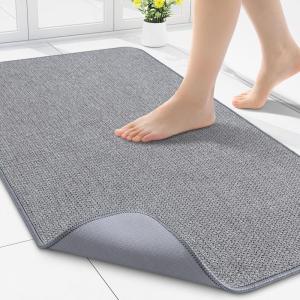 imageSmiry Bath Mat 17x27 Ultra Thin Bathroom Rugs Non Slip Rubber Backing Machine Washable Quick Dry Absorbent Bath mat for Bathroom Floor Tub Shower Home Decor Accessories GreyGrey