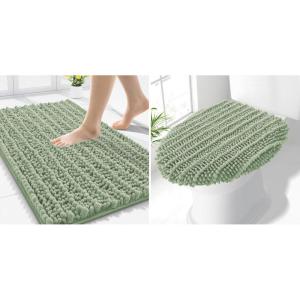 image:imageSmiry Bathroom Rugs 30x20 and Toilet Lid Cover 175x15 Soft and Absorbent Bath Mat Machine Washable NonSlip Plush Carpet Runner for Tub Shower and Floor Home DecorSage Green