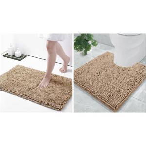 image:imageSmiry Chenille Bathroom Rugs 30x20 and UShaped Toilet Bath Rugs 20x20 Extra Soft and Absorbent Shaggy Bath Mat Machine Washable NonSlip Plush Carpet Beige