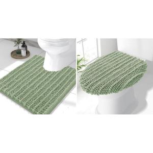 image:imageSmiry Bathroom Rugs U Shaped 24x20 and Toilet Lid Cover 175x15 Soft and Absorbent Bath Mat Machine Washable NonSlip Plush Carpet Runner for Tub Shower and Floor Home DecorSage Green
