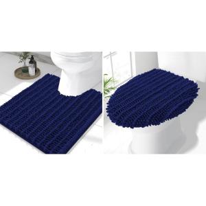 image:imageSmiry Bathroom Rugs U Shaped 24x20 and Toilet Lid Cover 175x15 Soft and Absorbent Bath Mat Machine Washable NonSlip Plush Carpet Runner for Tub Shower and Floor Home DecorNavy Blue