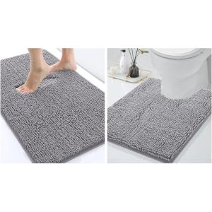 image:imageSmiry Chenille Bathroom Rugs 24x16 and UShaped Toilet Bath Rugs 24x20 Extra Soft and Absorbent Shaggy Bath Mat Machine Washable NonSlip Plush Carpet Grey