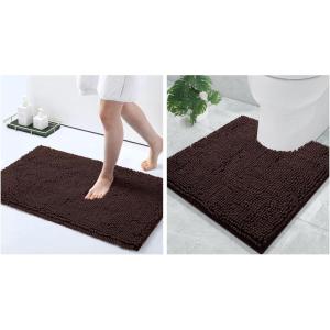 image:imageSmiry Chenille Bathroom Rugs 30x20 and UShaped Toilet Bath Rugs 20x20 Extra Soft and Absorbent Shaggy Bath Mat Machine Washable NonSlip Plush Carpet Brown