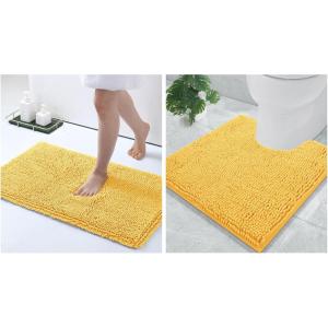image:imageSmiry Chenille Bathroom Rugs 30x20 and UShaped Toilet Bath Rugs 20x20 Extra Soft and Absorbent Shaggy Bath Mat Machine Washable NonSlip Plush Carpet Yellow