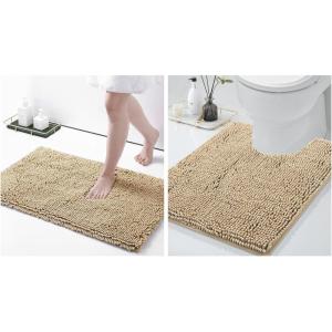 image:imageSmiry Chenille Bathroom Rugs 30x20 and UShaped Toilet Bath Rugs 24x20 Extra Soft and Absorbent Shaggy Bath Mat Machine Washable NonSlip Plush Carpet Beige