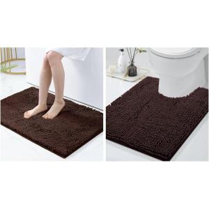 image:imageSmiry Chenille Bathroom Rugs 36x24 and UShaped Toilet Bath Rugs 24x20 Extra Soft and Absorbent Shaggy Bath Mat Machine Washable NonSlip Plush Carpet Brown
