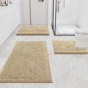 image:imageSmiry Chenille Bathroom Rugs 36x2424x16 and UShaped Toilet Bath Rugs 24x20 Extra Soft and Absorbent Shaggy Bath Mat Machine Washable NonSlip Plush Carpet Beige