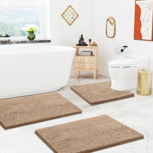 image:imageSmiry Chenille Bathroom Rugs 36x2430x20 and UShaped Toilet Bath Rugs 24x20 Extra Soft and Absorbent Shaggy Bath Mat Machine Washable NonSlip Plush Carpet Beige