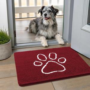 image:imageSmiry Dog Door Mat for Muddy Paws Absorbent Dirt Trapper Non Slip Quick Dry Washable Chenille Mat for Mud Dogs Entry Rug for Indoor and Outdoor 30x20 Inches Dark Grey and WhiteRed and White