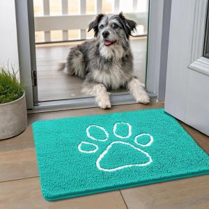 image:imageSmiry Dog Door Mat for Muddy Paws Absorbent Dirt Trapper Non Slip Quick Dry Washable Chenille Mat for Mud Dogs Entry Rug for Indoor and Outdoor 30x20 Inches Dark Grey and WhiteTurquoise and White