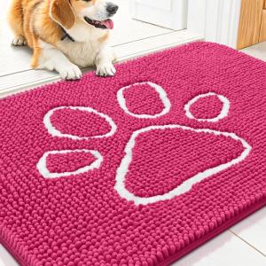 image:imageSmiry Dog Door Mat for Muddy Paws Absorbent Dirt Trapper Non Slip Quick Dry Washable Chenille Mat for Mud Dogs Entry Rug for Indoor and Outdoor 30x20 Inches Dark Grey and WhiteHot Pink and White