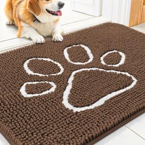 image:imageSmiry Dog Door Mat for Muddy Paws Absorbent Dirt Trapper Non Slip Quick Dry Washable Chenille Mat for Mud Dogs Entry Rug for Indoor and Outdoor 30x20 Inches Dark Grey and WhiteCoffee and White