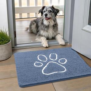 image:imageSmiry Dog Door Mat for Muddy Paws Absorbent Dirt Trapper Non Slip Quick Dry Washable Chenille Mat for Mud Dogs Entry Rug for Indoor and Outdoor 30x20 Inches Dark Grey and WhiteAiry Blue and White
