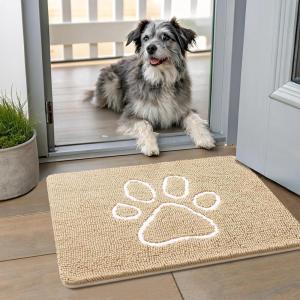 image:imageSmiry Dog Door Mat for Muddy Paws Absorbent Dirt Trapper Non Slip Quick Dry Washable Chenille Mat for Mud Dogs Entry Rug for Indoor and Outdoor 30x20 Inches Dark Grey and WhiteBeige and White
