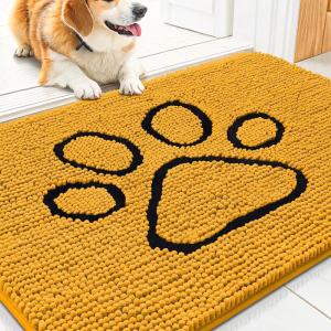 image:imageSmiry Dog Door Mat for Muddy Paws Absorbent Dirt Trapper Non Slip Quick Dry Washable Chenille Mat for Mud Dogs Entry Rug for Indoor and Outdoor 30x20 Inches Dark Grey and WhiteGolden Yellow and Black